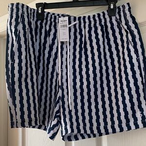 Todd Snyder Navy and White Zipper Stripe Montauk Swim Shorts Sz XL.  NWT